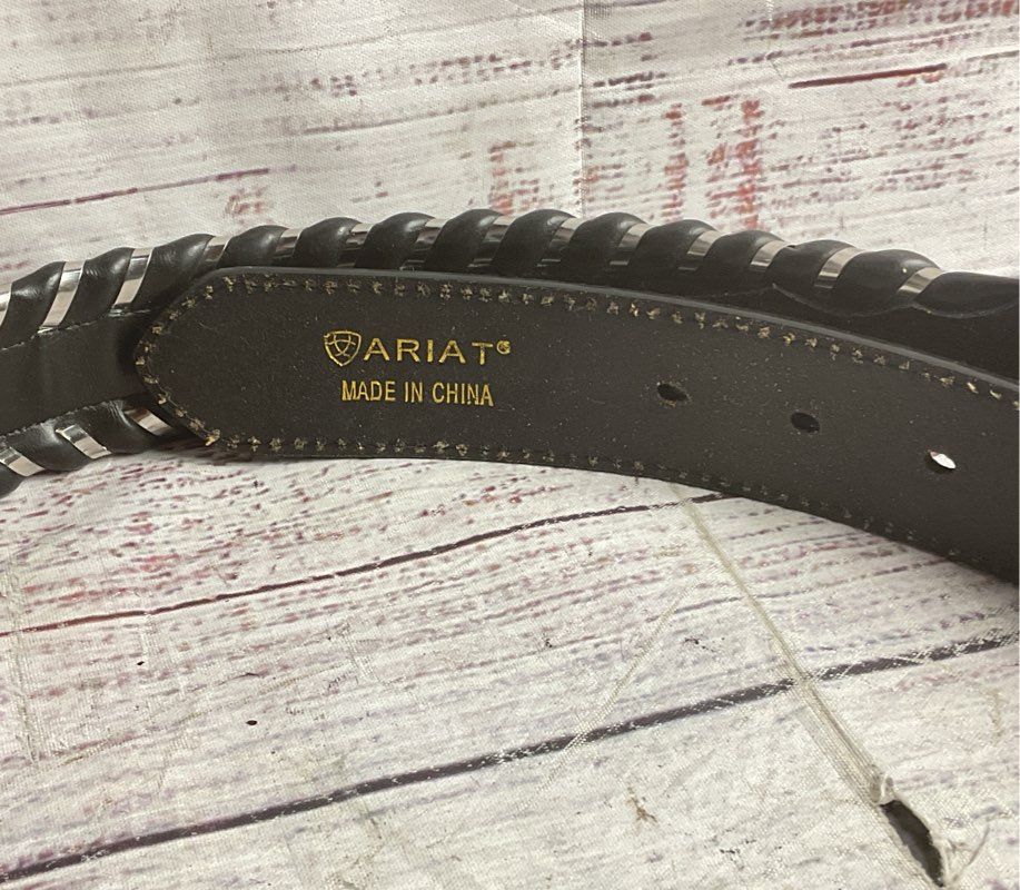 Ariat Leather Whipstitch Tooled Belt Black 38