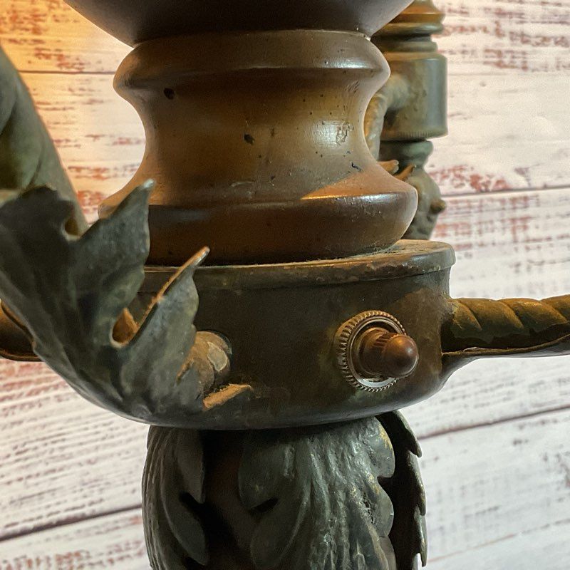 ANTIQUE French?? Brass and Wood Base 5 Arm Ornate Lamp- 42" Tall