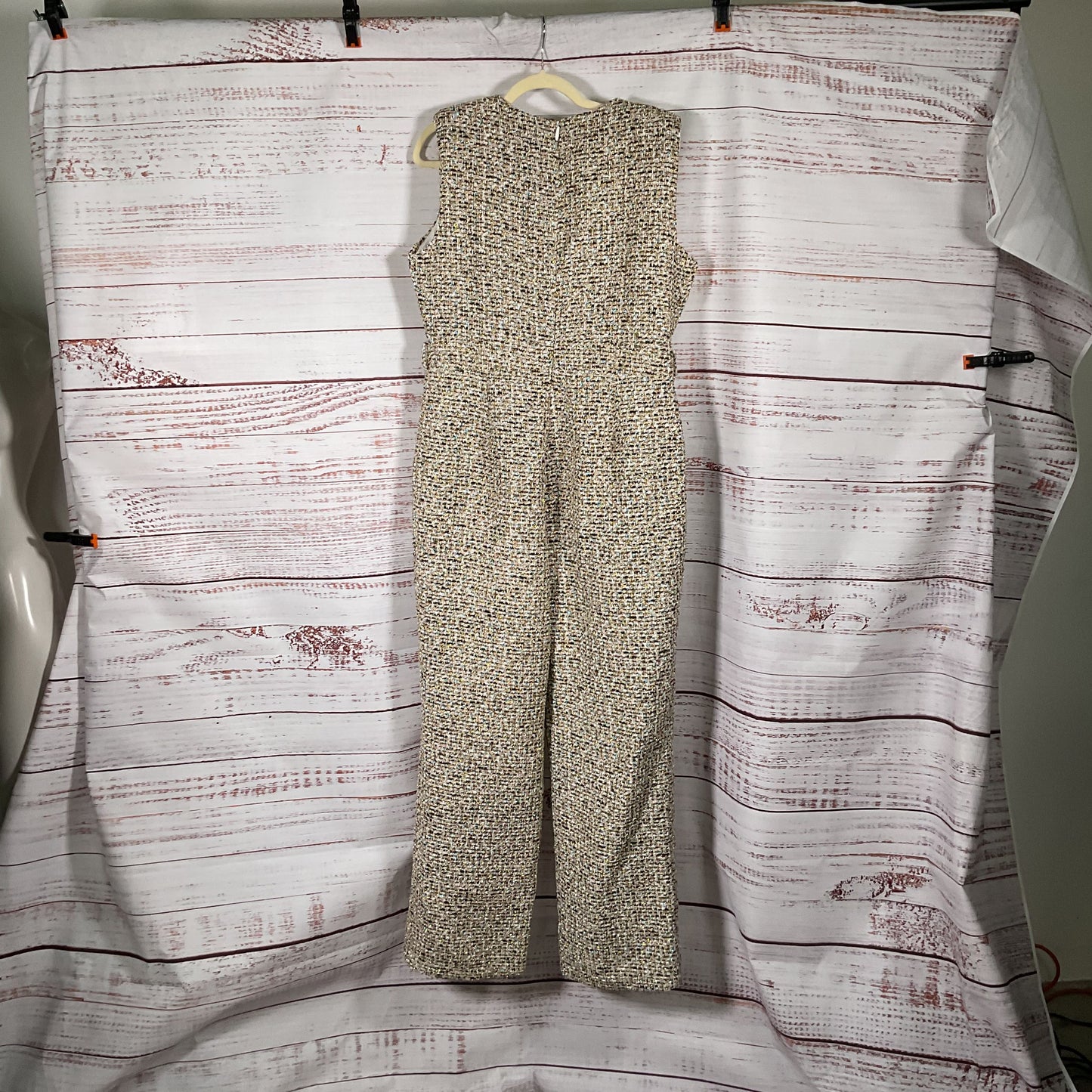Valentine Brand V Neck Multi Material Tweed Sleeveless Jumpsuit - Size L