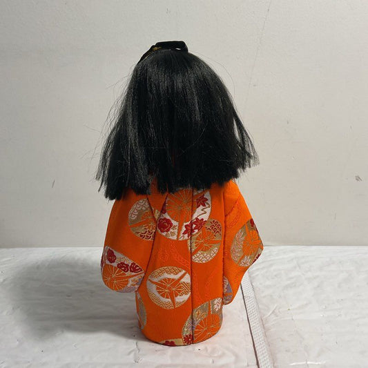VTG. Orange Kimono Geisha Kimekomi Doll Paulownia Wood Sculpture
