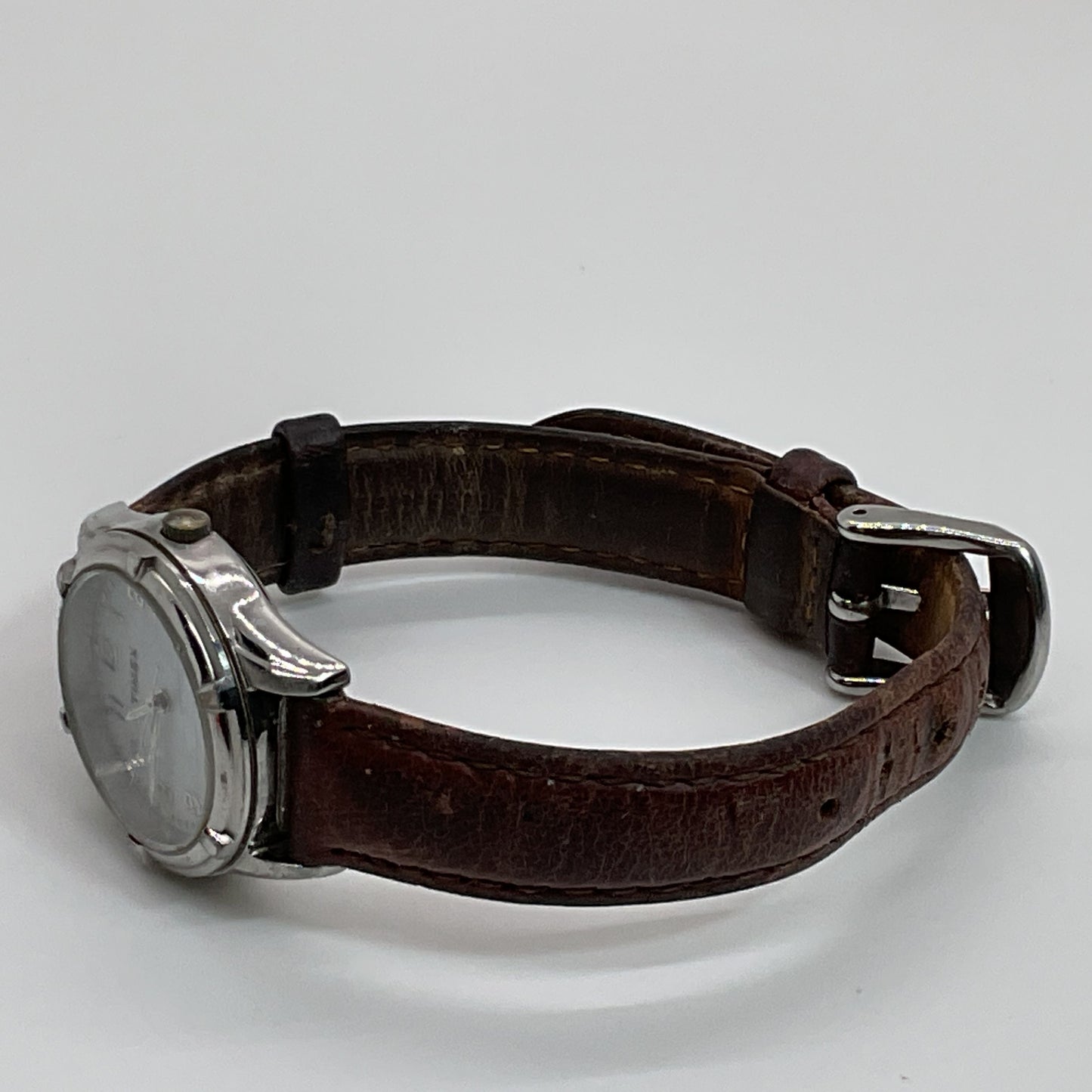 TIMEX SR626SW Cell Women's Silver Tone Mother of Pearl Dial Brown Leather Band