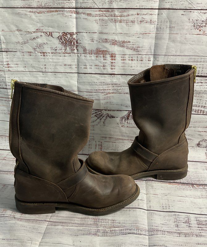 PRIMEBOOTS Engineer Boot Women Brown Leather Biker Belted Buckle Dainite 3 1/8