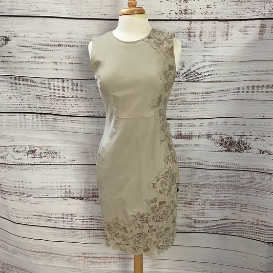 Elie Tahari Avital Taupe Leather Paneled Sheath Dress As-Is - Size 4