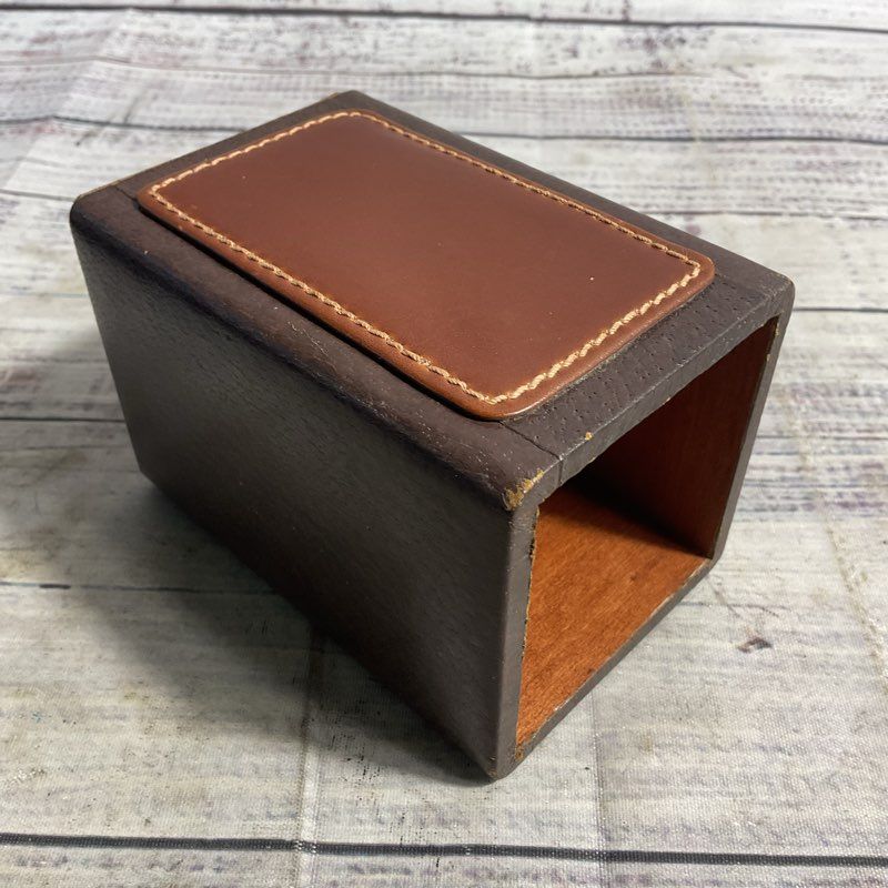 Mark Cross Brown Leather 4" Desktop Pencil Cup Pen Holder
