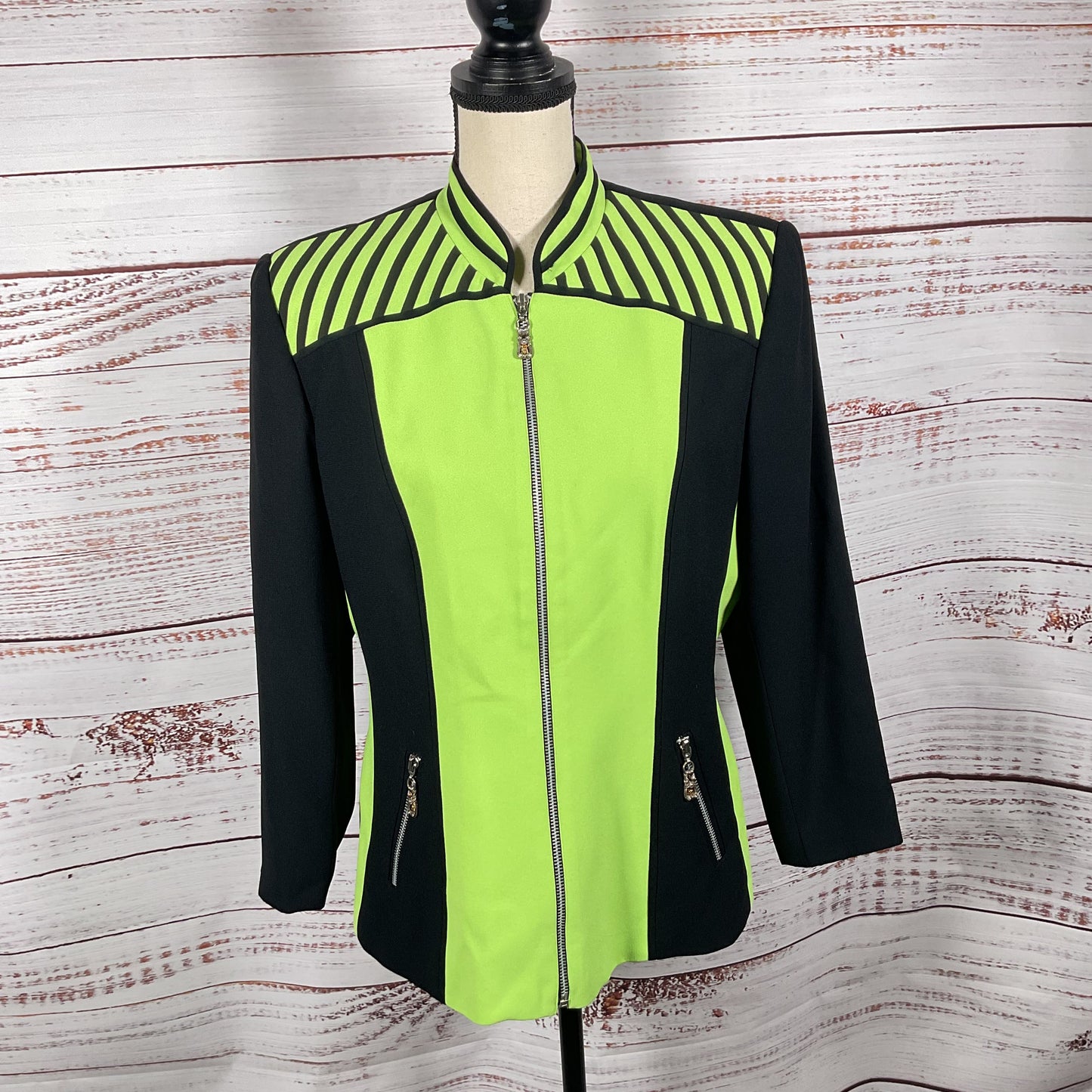 Alberto Makali Green Black Stripe Color Block Jacket - Size See Measurements