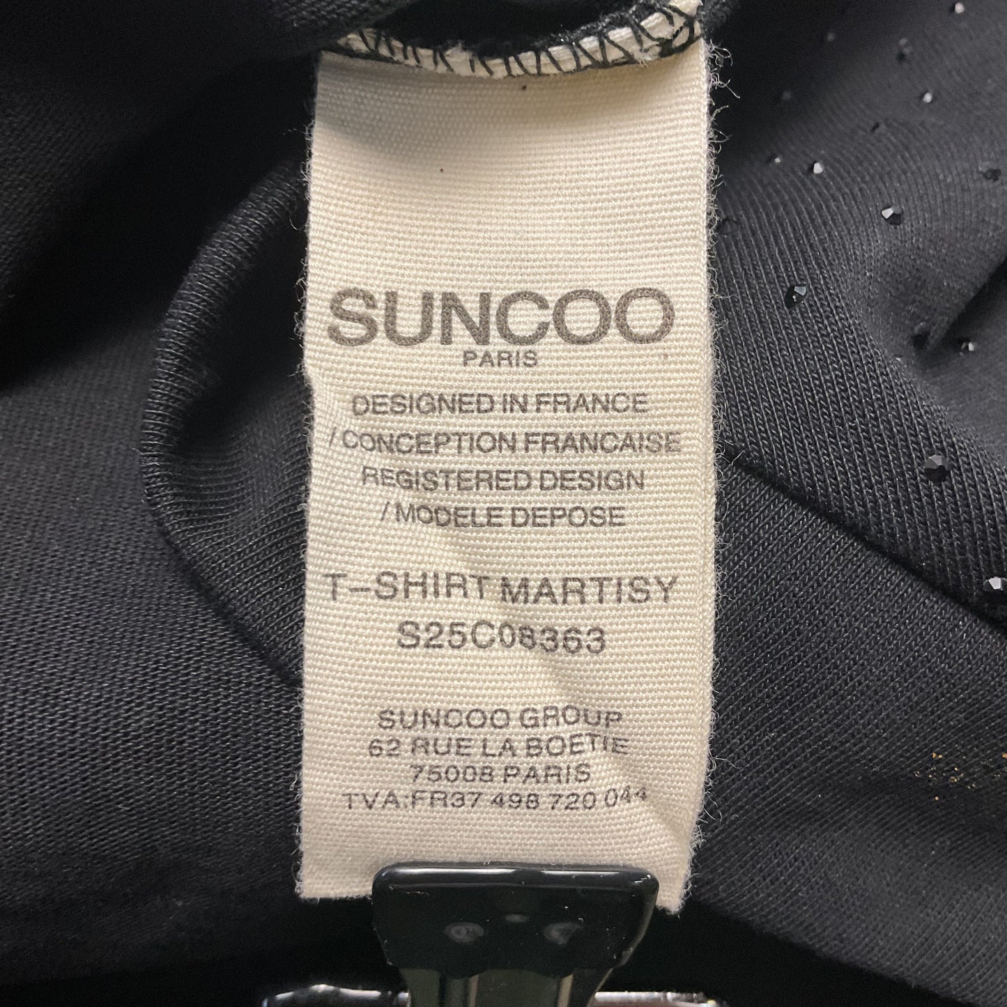 Suncoo Black Cotton Rhinestone Short Sleeve Top - Size T1 Small