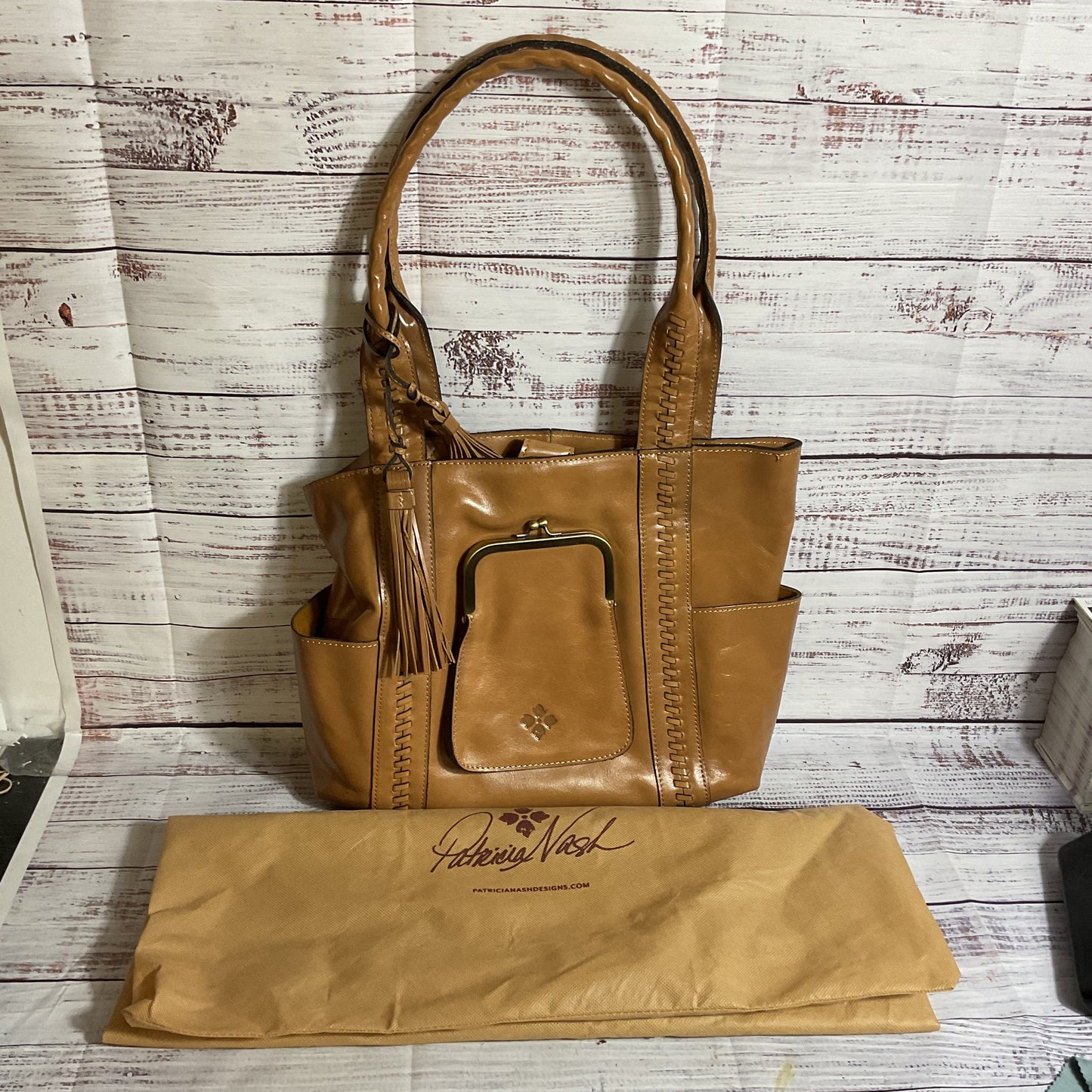 PATRICIA NASH Molise Brown Leather Tote Bag with Dust Bag