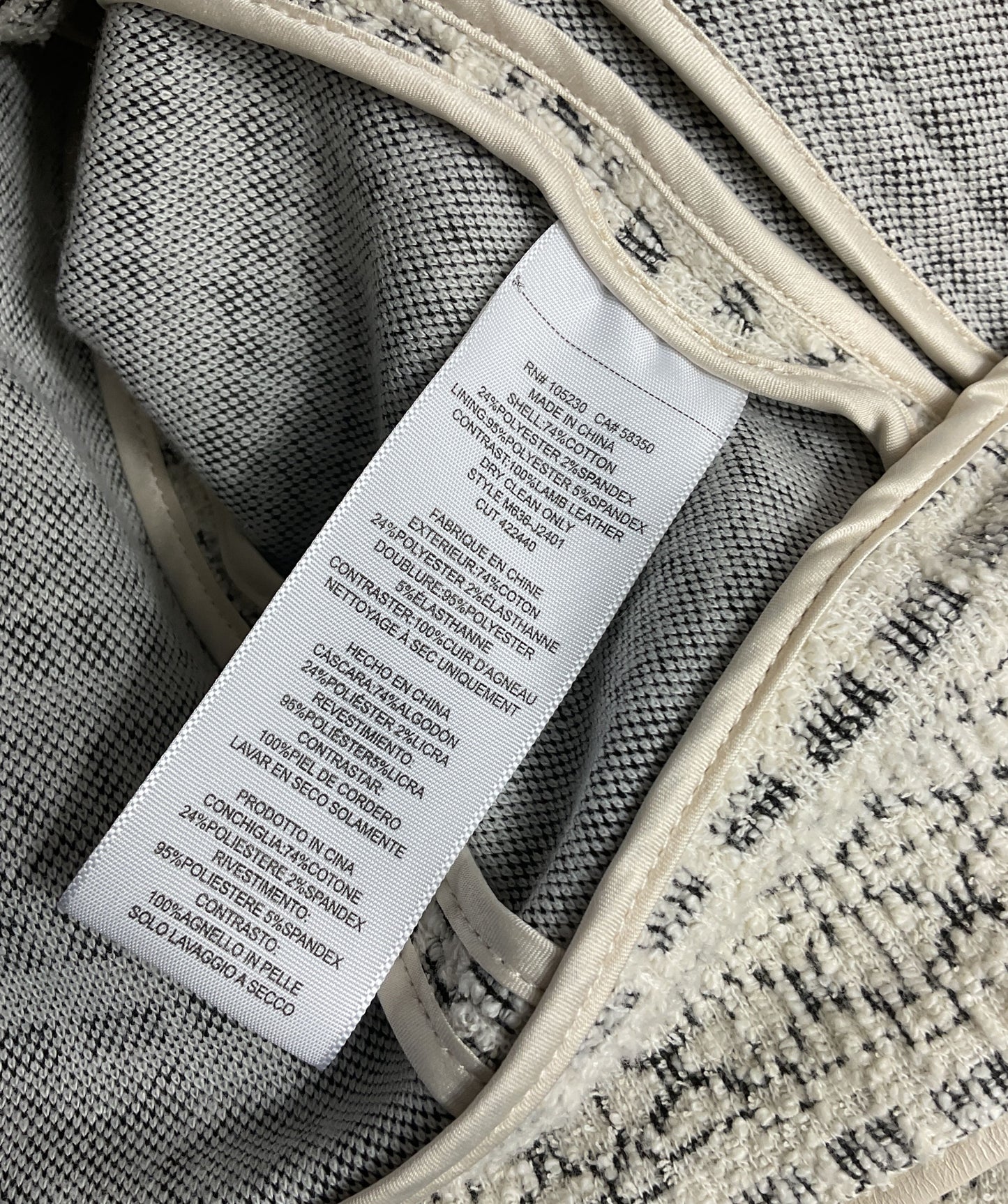 Joie Pattyn Jacquard Tweed Moto Leather Trim Jacket Ivory XS