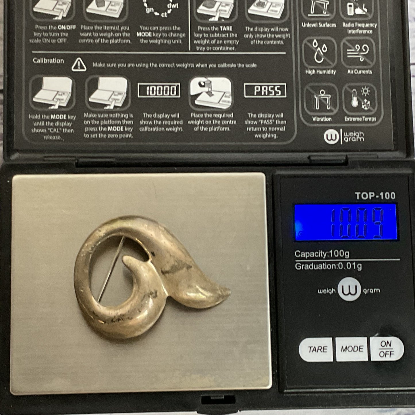 VTG. TAXCO Mexico Sterling Silver 2" Brooch- 10.09g