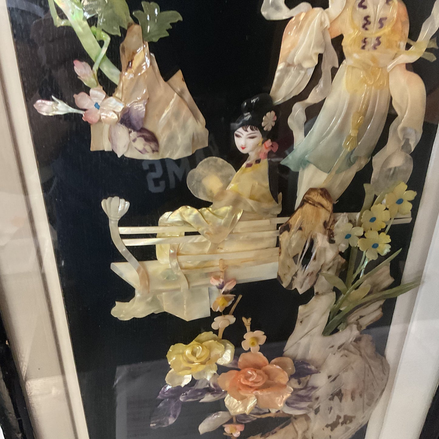 Set of 3 VTG. Asian Mother Of Pearl Framed Art Wall Hangings- 32" x 12.75"