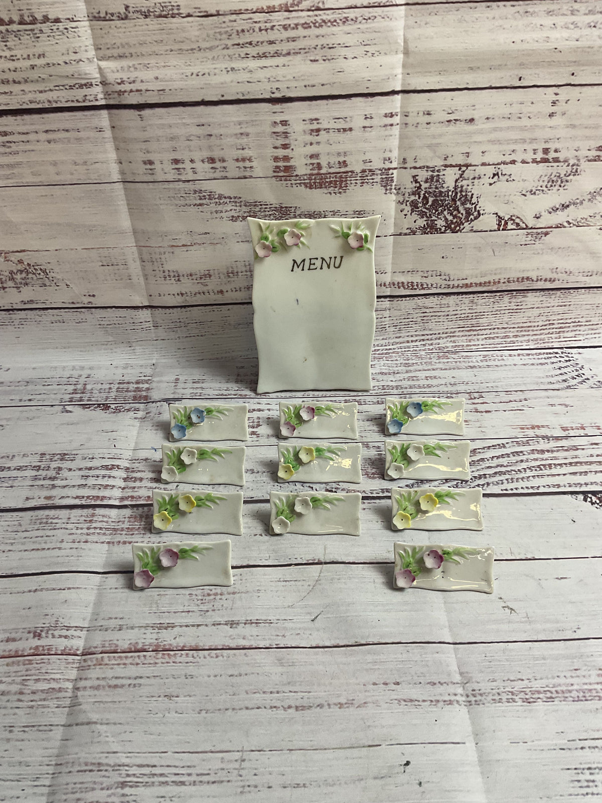 Vintage 12 Piece Porcelain Menu And Nameplate Set