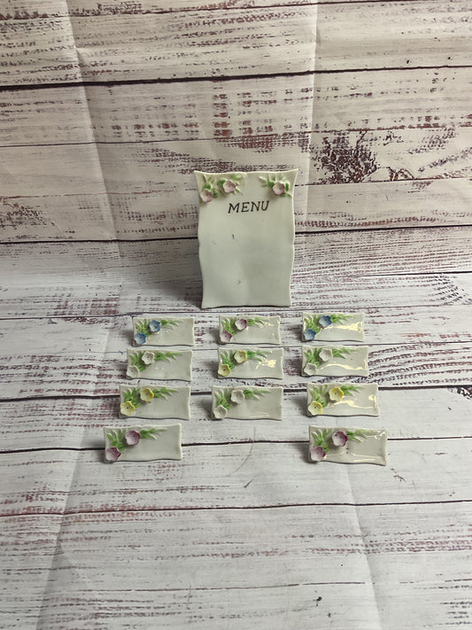 Vintage 12 Piece Porcelain Menu And Nameplate Set