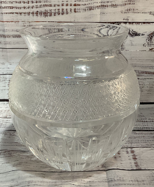 Vintage Bohemian Cut Glass Vase Clear Crystal