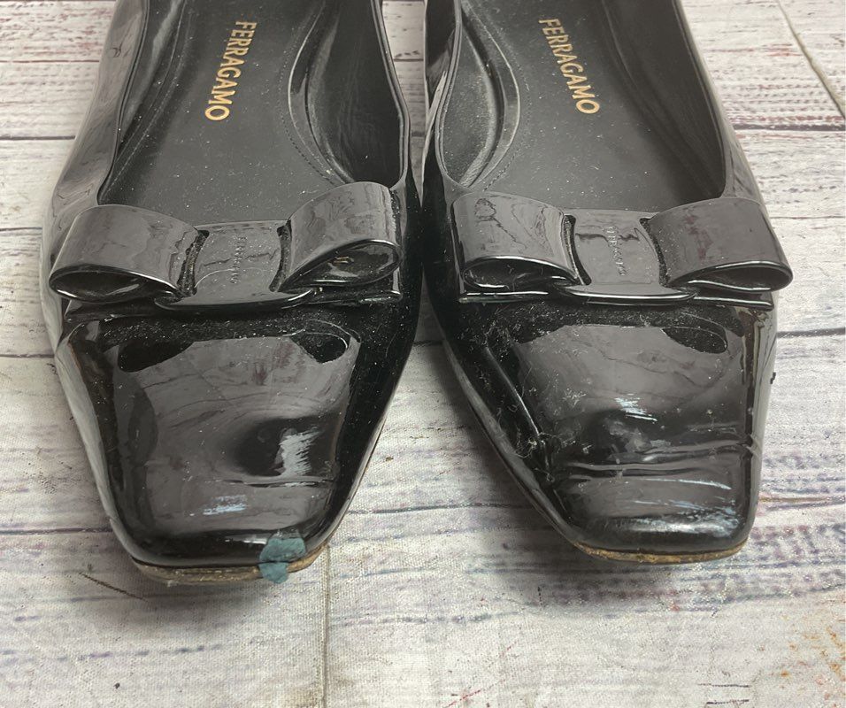 Ferragamo Vara Bow Ballerina Shoes Black 10.5