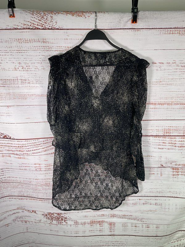 NWT The Kooples Paris Women's Sheer Sparkling Glitter Dress Size 1 Black Silver