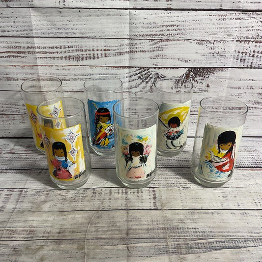 De Grazia Children Of The Southwest 6" Glass Cups 6 Pc. Set