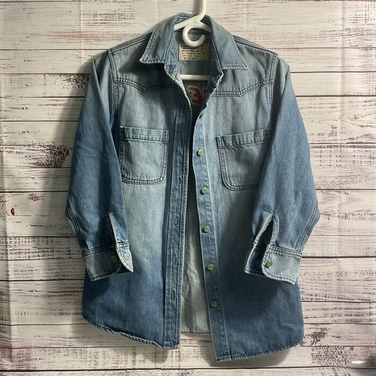 Sandrine Rose "Love Me" Embroidered Vintage Blue Denim Shirt Jacket - Size XS