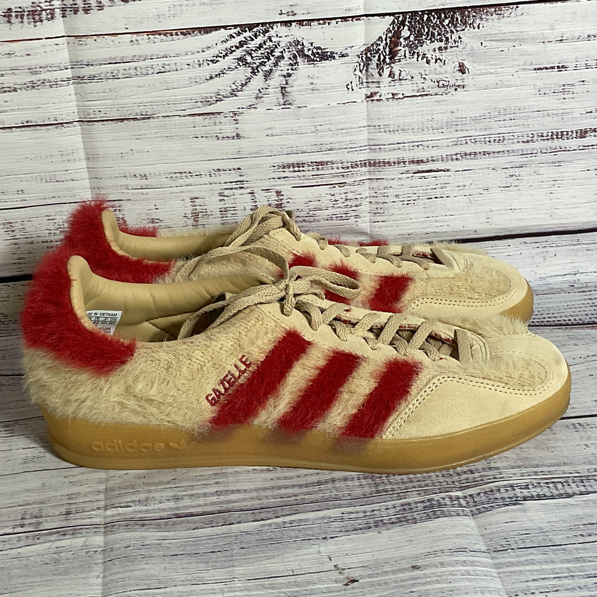 ADIDAS Gazelle Indoor W Women's Tan Suede Red Faux Fur - SZ 9.5