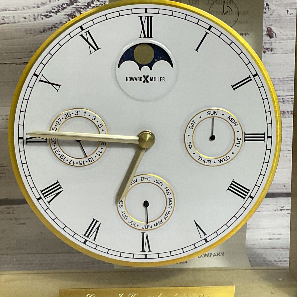 HOWARD MILLER 613-526 Brushed Brass Calenday Month, Date, Date Desk Mantel Clock