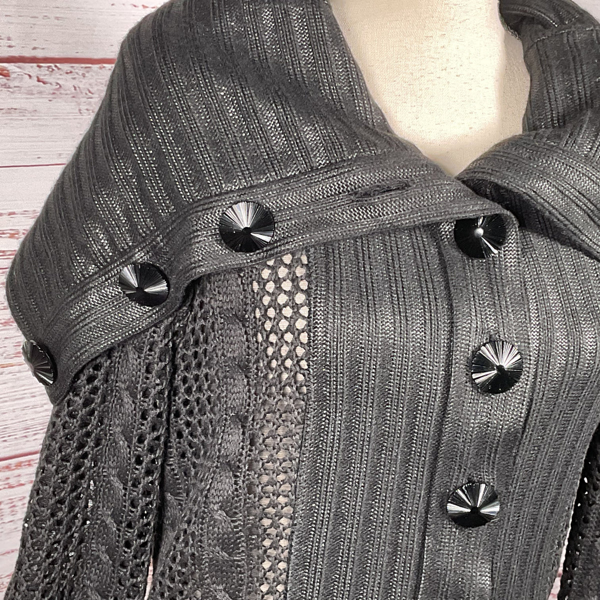 BYRON LARS Beauty Mark Women's Black Cable & Crochet Cardigan Sweater- SZ 8