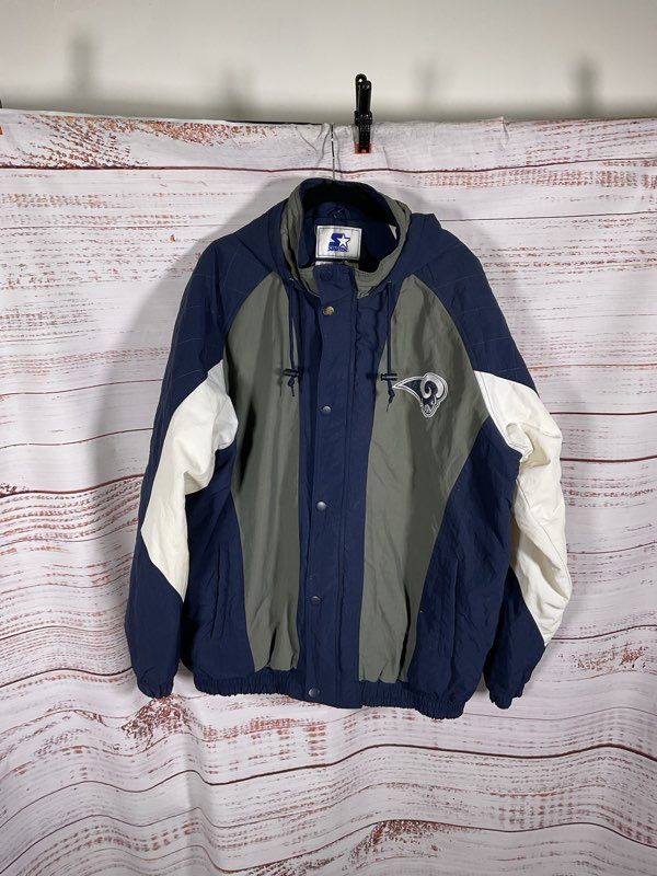 Vintage Los Angeles Rams Starter Jacket Men's 3XL Blue & Grey Snap Nylon