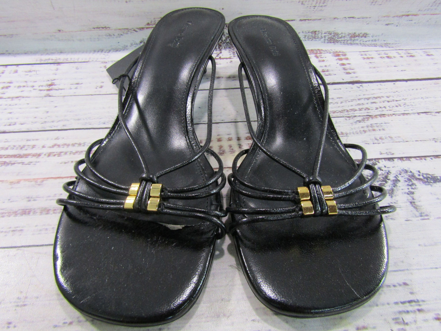 Massimo Dutti Women's Black Leather Strappy Heeled Sandals Size 39
