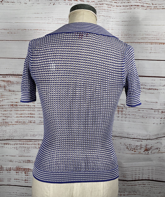 Staud Open Knit Polo Shirt Blue S
