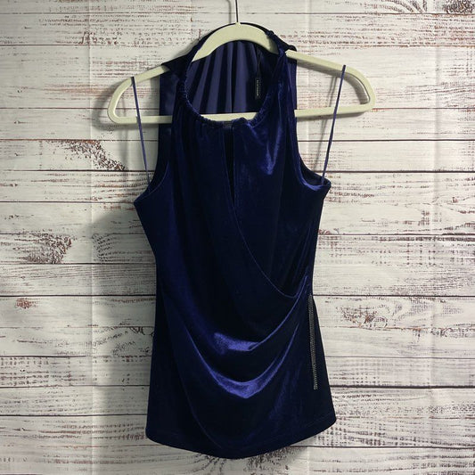 NWT Elie Tahari Jay Knit Navy Velour Sleeveless Ring Collar Blouse - Size M