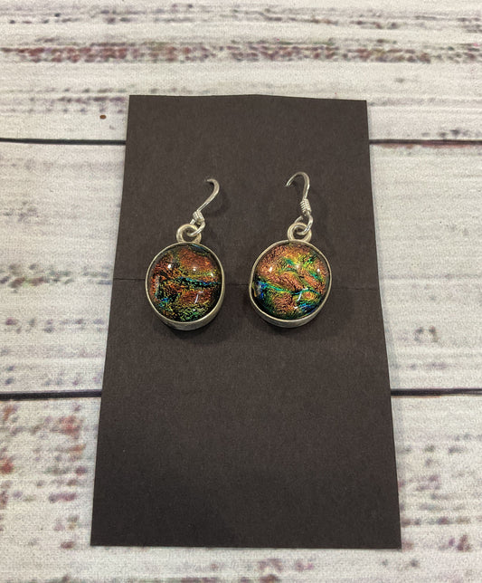 Artisan Handcrafted Sterling Silver Dichroic Glass Drop Dangle Earrings