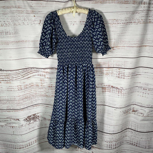 Hill House Navy Blue Floral Short Sleeve Nap Dress Casual Dress - Size XXS