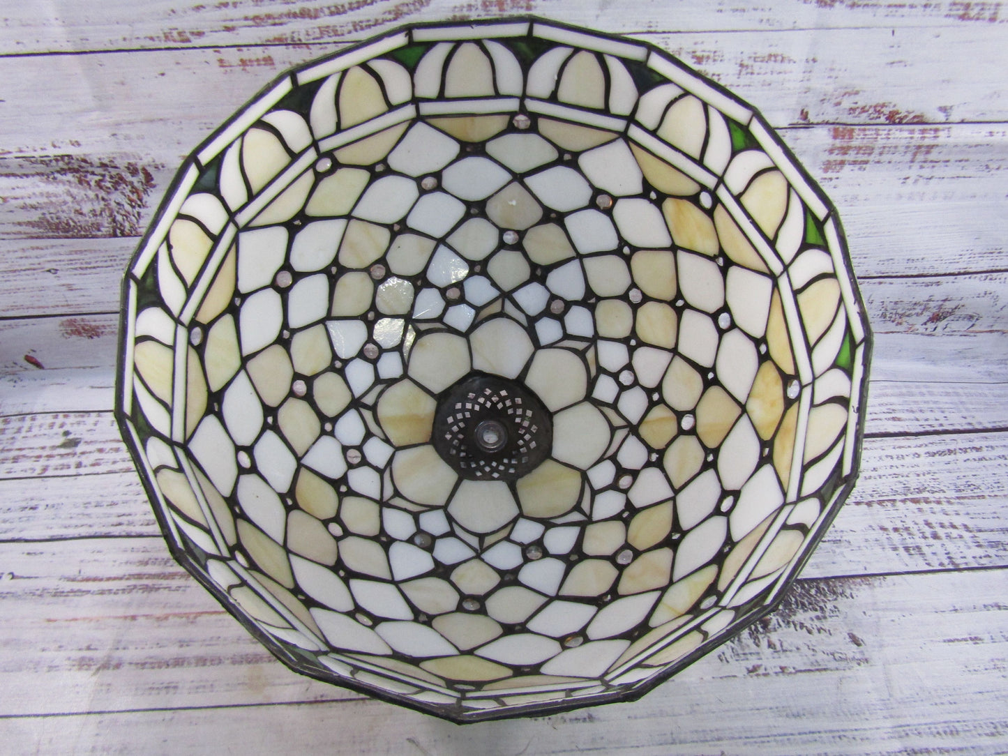 Tiffany Style White Stained Crystal Bead Geometric Lattice Lamp Shade