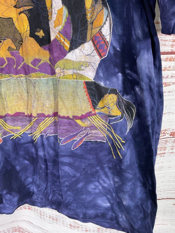 Vintage The Mountain Native American Dark Blue Tie Dye Graphic T-Shirt 1995 XL