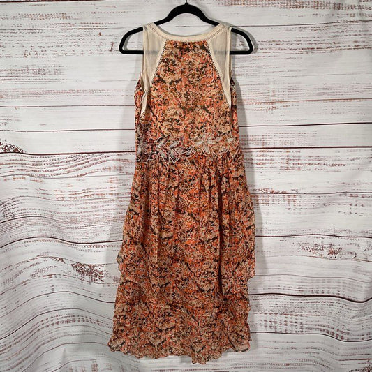 Kobi Halperin Embroidered Lace Bodice Floral Tiered Chiffon Dress - Size M