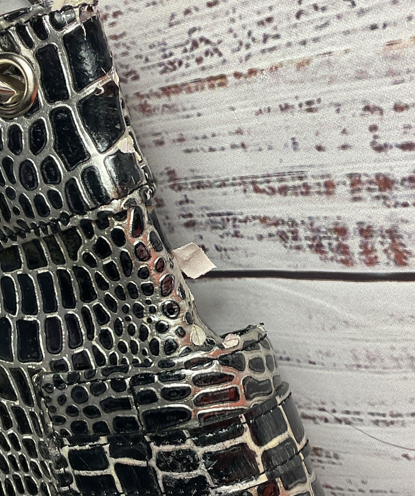 Charlie Lapson Leather Crocodile Embossed Shoulder Bag Black