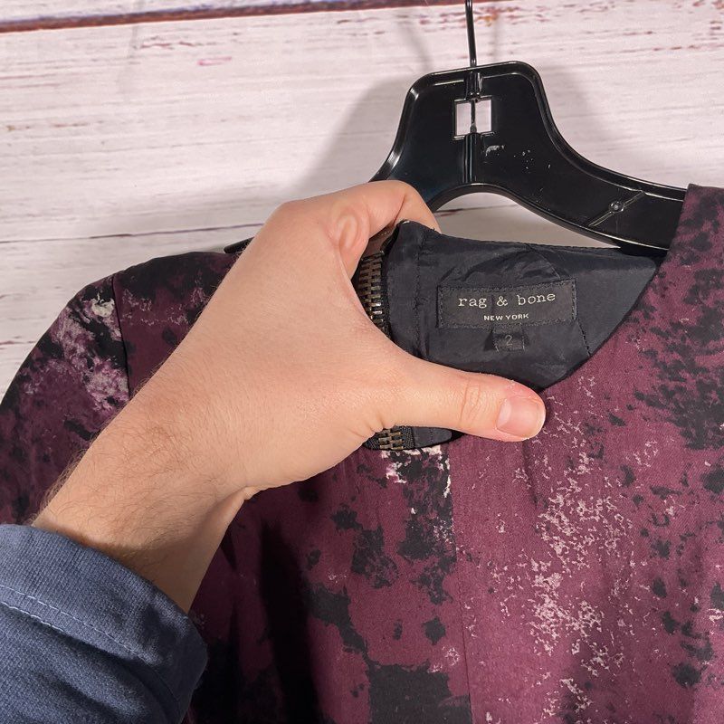 Rag & Bone Leonard Purple Abstract Print Silk Short Sleeve Mini Dress Size 2