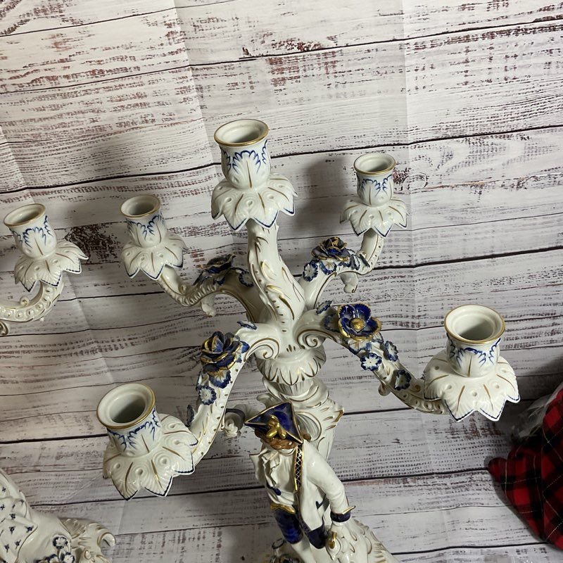 Pair ANTQ. 1817 ECHT KOBALT Blue/White Gold Gilt Porcelain Victorian Candelabras