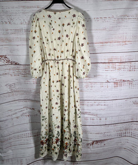 NWT Max Studio Ivory Floral Print Maxi Dress Plunging Neckline Sz M Retail $198