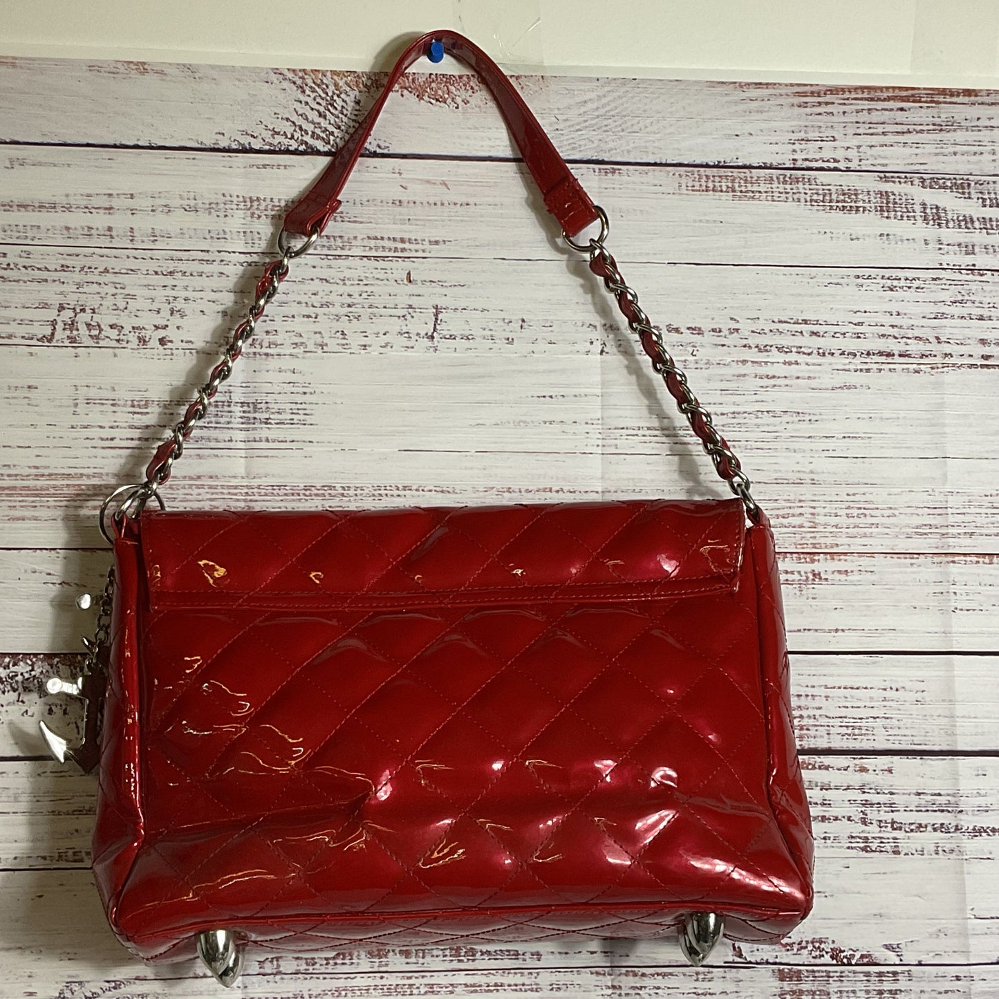LUX DE VILLE Red Quilted Faux Patent Leather Chain Strap Shoulder Bag 8.5" x 12"