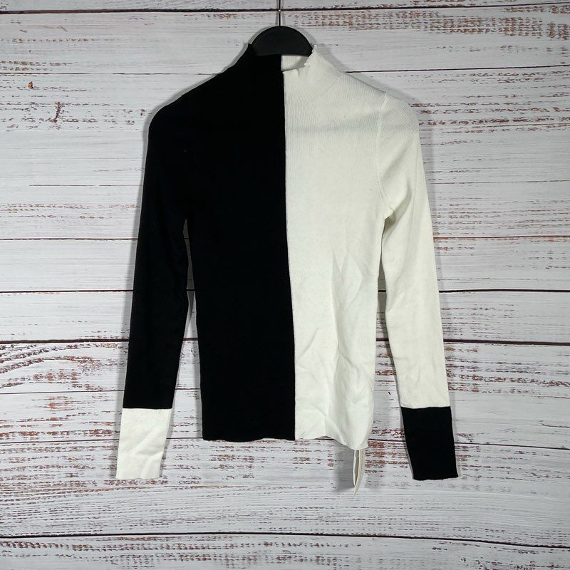 NWT Commense 50/50 Black and White Mockneck Sweater - Size in Desc.