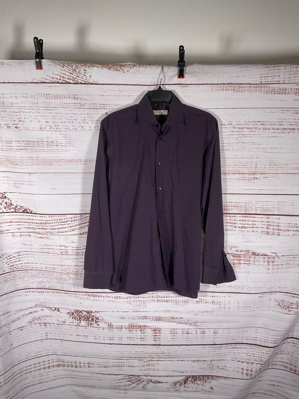 Burberry Men's Long Sleeve Button Dress Shirt Dark Purple Plaid Size 16-41