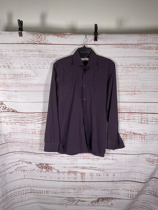 Burberry Men's Long Sleeve Button Dress Shirt Dark Purple Plaid Size 16-41