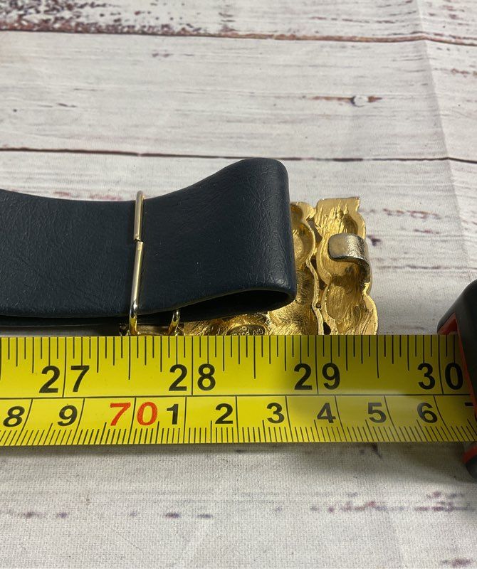 Vintage Lot of 2 Gay Boyer Women's Blue Leather Gold Buckles Belts