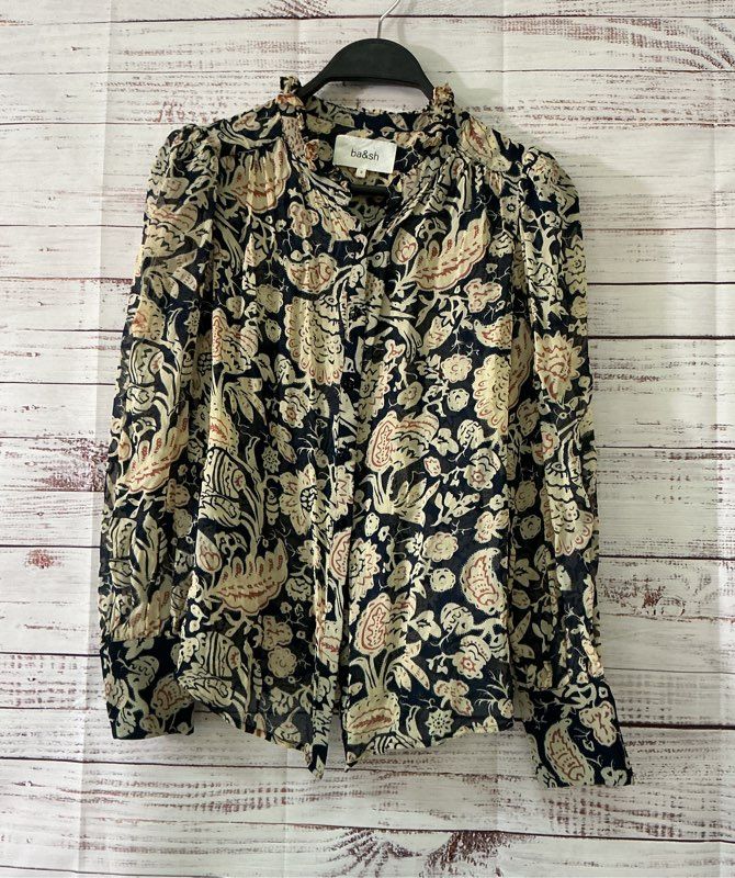 Women's ba&sh Black Paisley Print "Abi top" Size 2 Retail $170