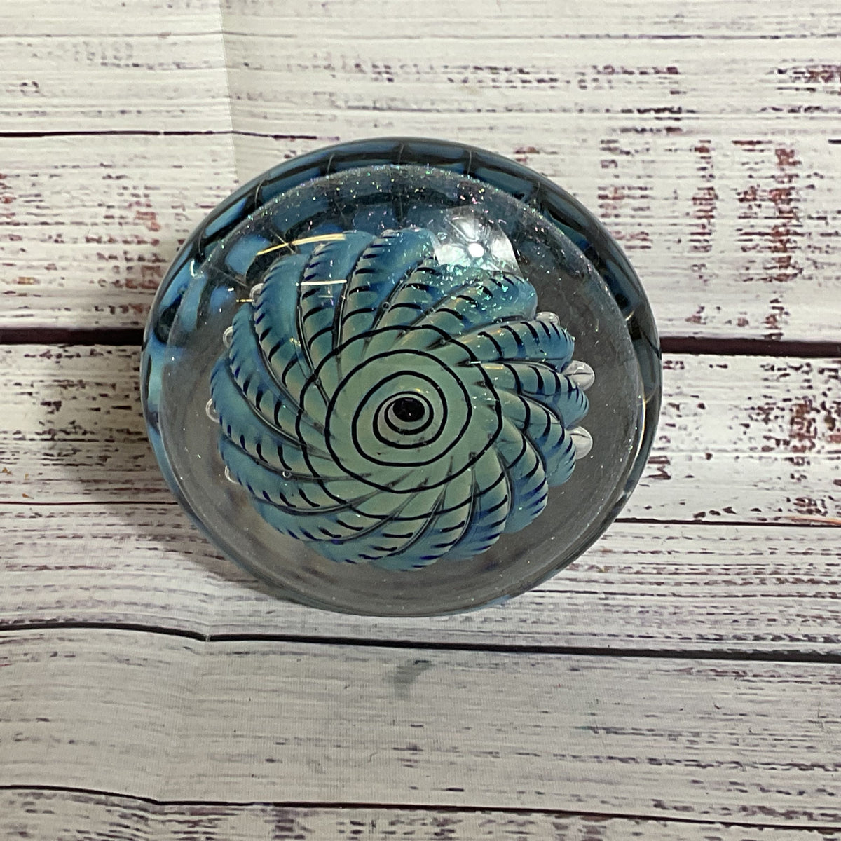 VTG. 1991 ROBERT EICKHOLT Disk Dichroic Iridescent Paperweight- 4.25"