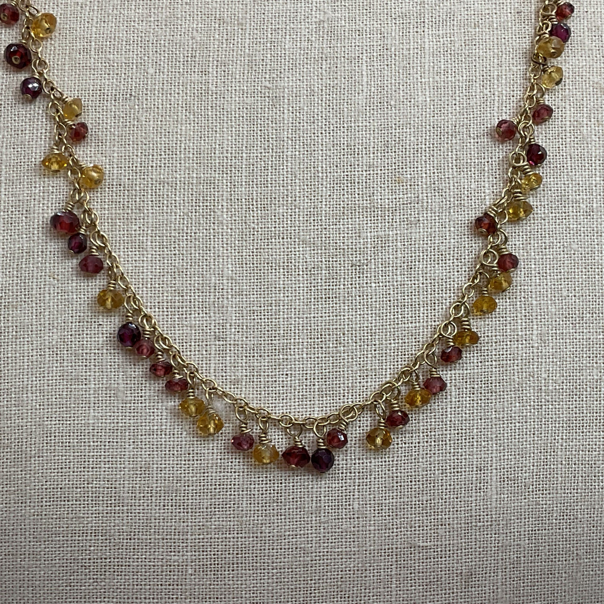585 14K Yellow Gold Garnet & Citrine Dangle Beads 21" Chain Necklace- 11.97g