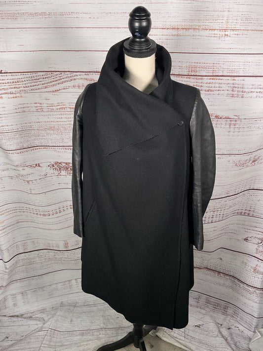All Saints Hyde Monument Coat With Faux Leather Sleeves Women's Size 0 Wool