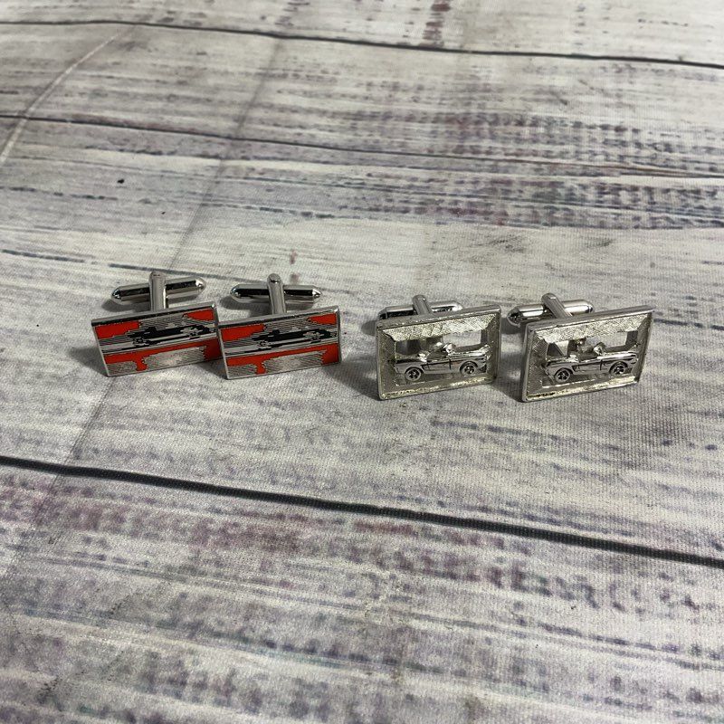 Mixed Lot of 2 Car Auto Racing Motif Silver Tone Cufflinks