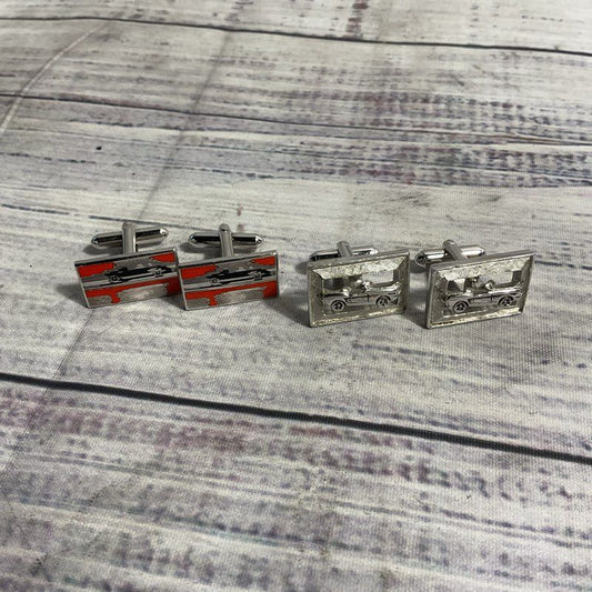 Mixed Lot of 2 Car Auto Racing Motif Silver Tone Cufflinks