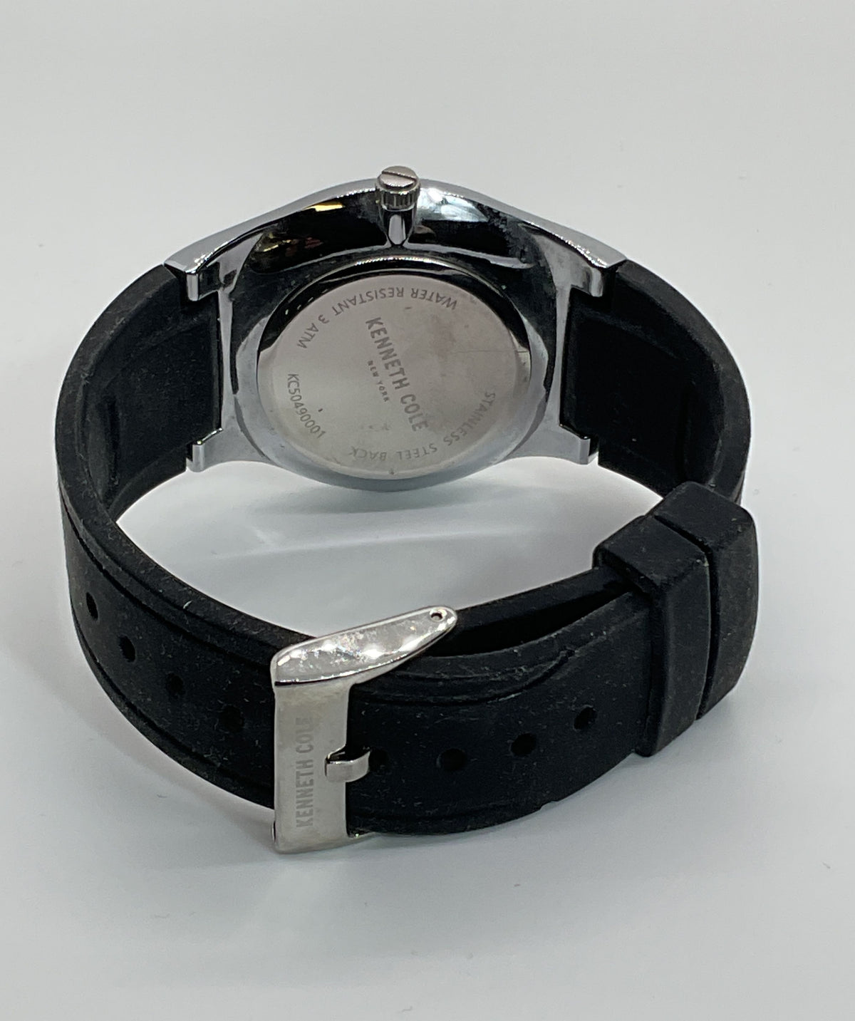 KENNETH COLE KC5049001 Men's Silver Tone White Dial Black Chronograph Watch