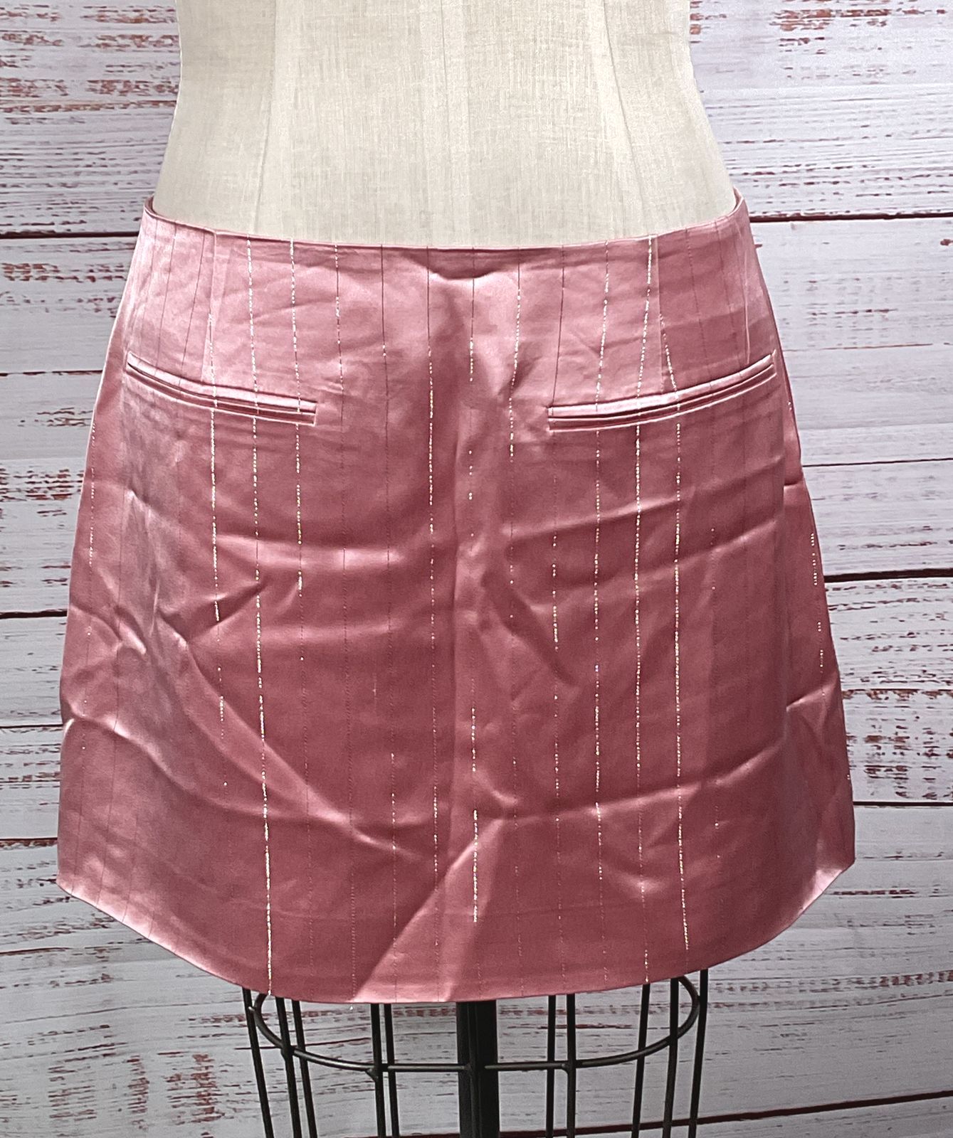 Nonchalant Tove Satin Pinstripe Mini Skirt Desert Rose XXL